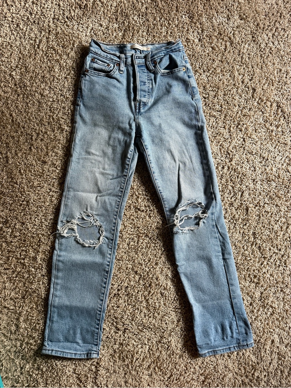 Levi's Light Blue Ripped Ankle Jeans